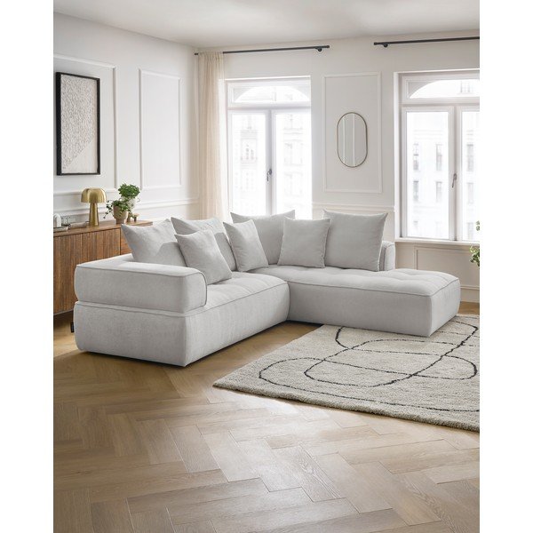 Svetlo siva kotna sedežna garnitura iz šenilje (desni kot/v obliki črke L) Whesley – Bobochic Paris-image-1