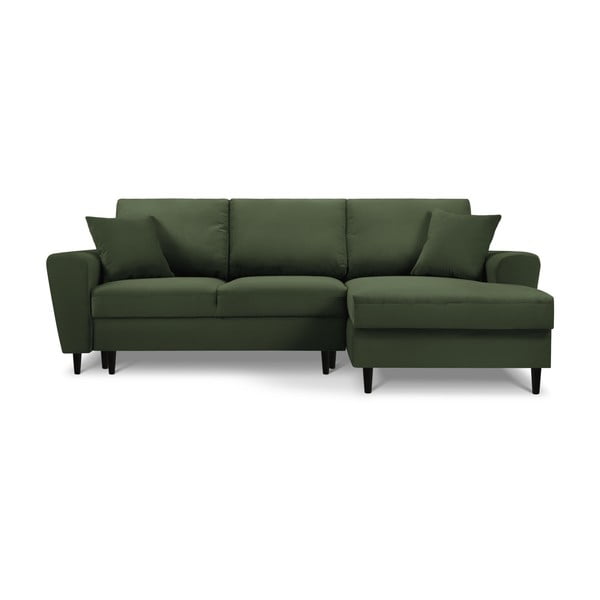 Zelena raztegljiva kotna sedežna garnitura s prostorom za shranjevanje iz rebrastega žameta (desni kot/z ležalnikom) Kyoto – Cosmopolitan Design