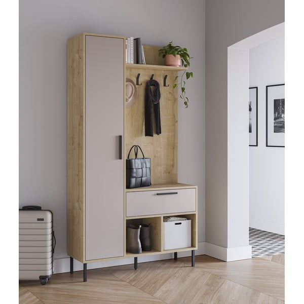 Kremno bel/naraven set za hodnik v hrastovem dekorju 108x195x35 cm Heidy – Marckeric-image-1