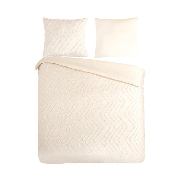 Kremno bela posteljnina za zakonsko posteljo/podaljšana iz mikrovlaken 200x220 cm Pure Zigzag – Good Morning