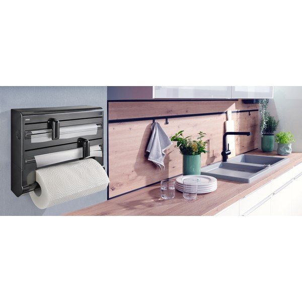 Črno plastično stensko držalo za kuhinjske brisače in folijo Parat – LEIFHEIT-image-1