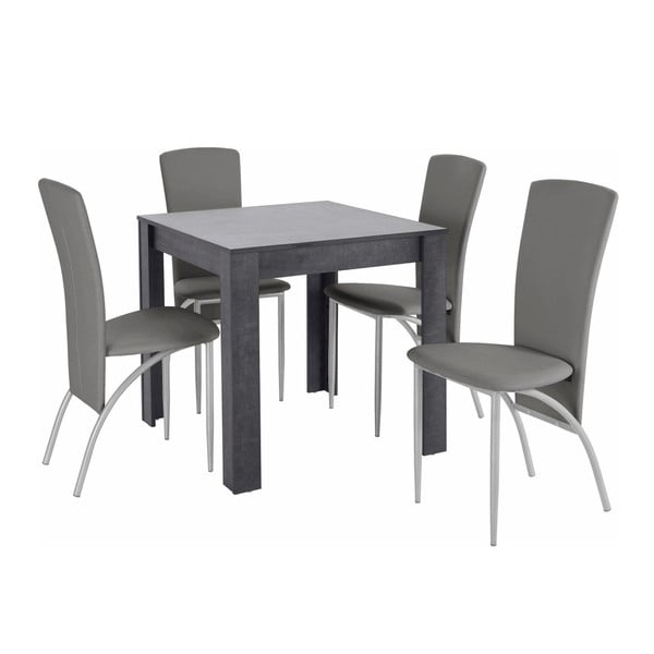 Komplet 4 sivih jedilnih miz in 4 sivih jedilnih stolov Støraa Lori Nevada Duro Slate Light Grey
