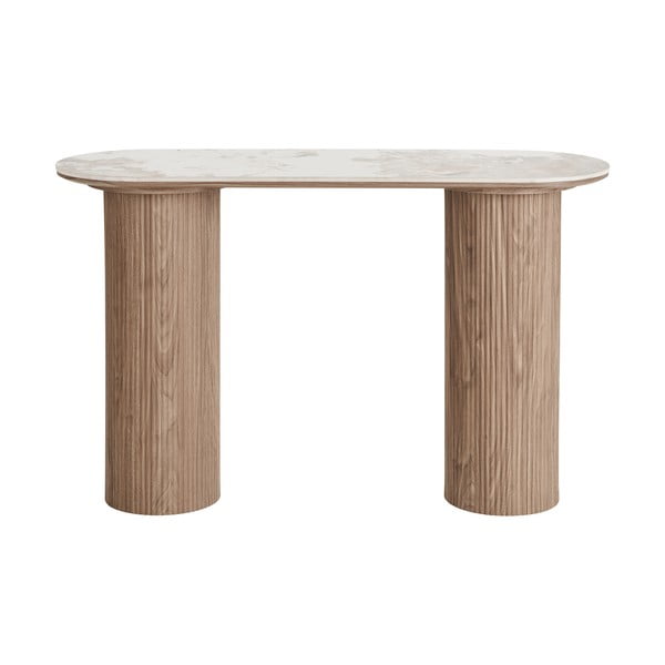 Bež/v naravni barvi stranska mizica z mizno ploščo v marmornem dekorju 40x120 cm Athens – House Nordic-image-2