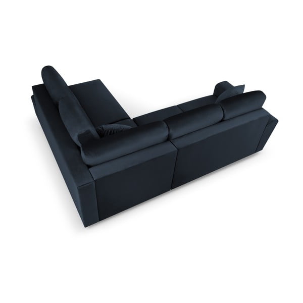 Temno modra žametna raztegljiva kotna sedežna garnitura s prostorom za shranjevanje (desni kot/v obliki črke L) Kyoto – Cosmopolitan Design-image-4