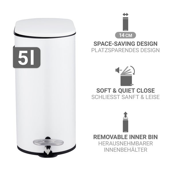 Mat bel jeklen koš za smeti s pedalom 5 l Collungo – Wenko-image-2