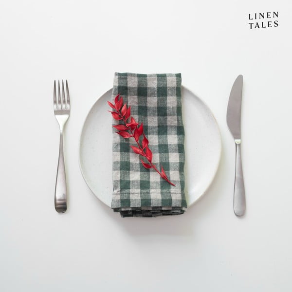 Laneni prtički v kompletu 2 ks 40x40 cm Forest Green Gingham – Linen Tales