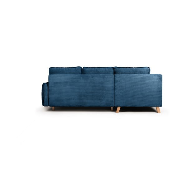 Modra raztegljiva kotna sedežna garnitura iz rebrastega žameta (levi kot) Tori – Bonami Selection-image-4