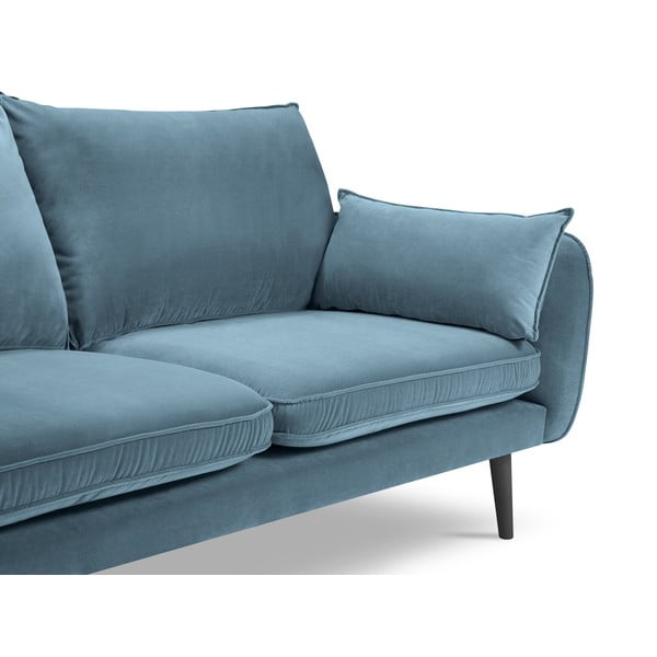 Svetlo modra žametna zofa s črnimi nogami Kooko Home Lento, 198 cm-image-4
