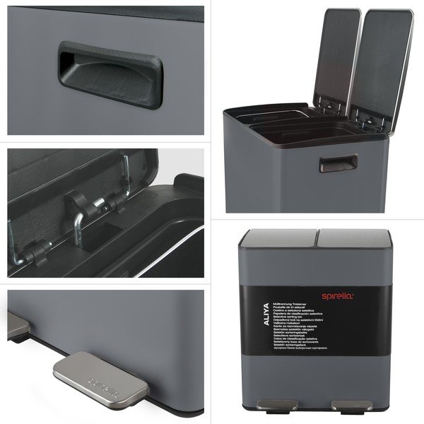 Temno siv jeklen koš za smeti za ločevanje odpadkov s pedalom 2x20 l Aliya – Spirella-image-2