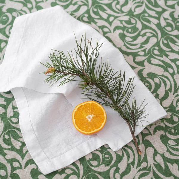 Lanen namizni tekač 40x200 cm Evergreen Damask – Linen Tales-image-1