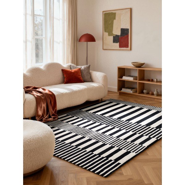Črno-bela ročno tkana volnena preproga 120x180 cm Stryve Pulse – Elle Decoration-image-1