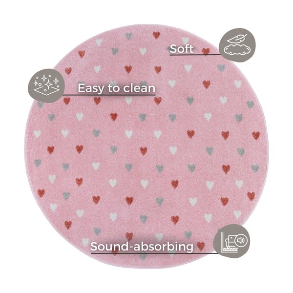 Rožnata otroška preproga ø 100 cm Little Hearts – Hanse Home-image-4