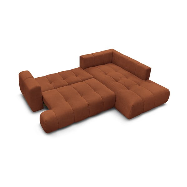 Opečnato oranžna raztegljiva/s prostorom za shranjevanje kotna sedežna garnitura (desni kot/v obliki črke L) Fuji – Bobochic Paris-image-4