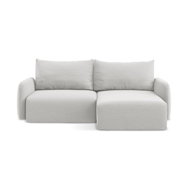 Svetlo siva žametna raztegljiva/s prostorom za shranjevanje kotna sedežna garnitura (desni kot/z ležalnikom) Kalena – Makamii