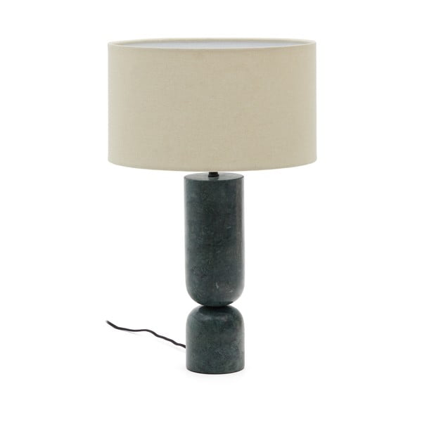 Temno zelena/bež marmorna namizna svetilka s tekstilnim senčilom (višina 57 cm) Vex – Kave Home
