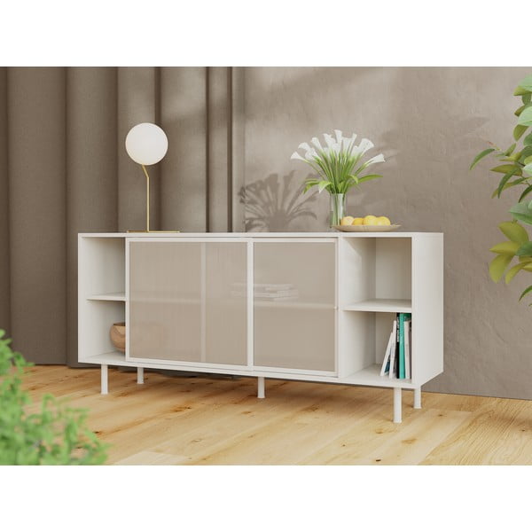 Siva kovinska komoda z drsnimi vrati 160x75x47 cm Veep – Unique Furniture-image-1