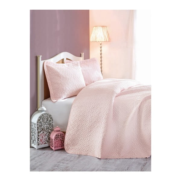 Komplet svetlo roza prešite postelje z blazinami Sava, 240 x 260 cm
