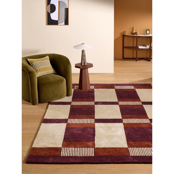 Bordo rdeča/kremno bela ročno tkana preproga iz recikliranih vlaken 160x230 cm Franka – MADE-image-1