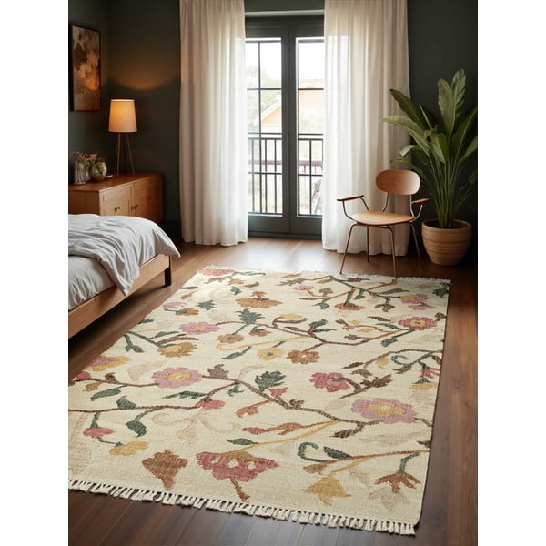 Kremno bela ročno tkana preproga iz jute 120x170 cm Roya Violette – Elle Decoration-image-1