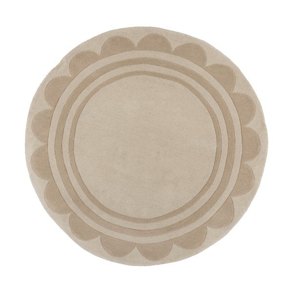 Ročno tkana volnena okrogla preproga v naravni barvi ø 120 cm Lois Scallop – Flair Rugs