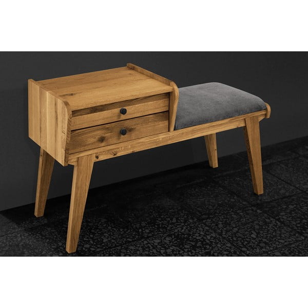 Klop s predali iz hrastovega lesa s svetlo sivim sedežem Retro - The Beds-image-3