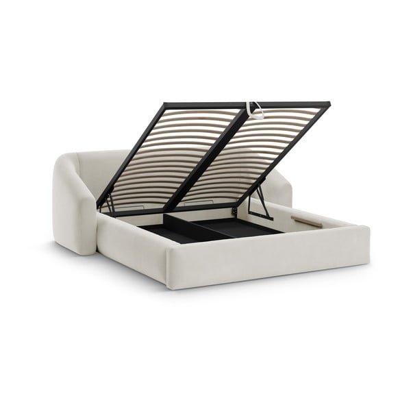 Bež oblazinjena zakonska postelja s prostorom za shranjevanje z letvenim dnom 200x200 cm Campi – Cosmopolitan Design-image-1