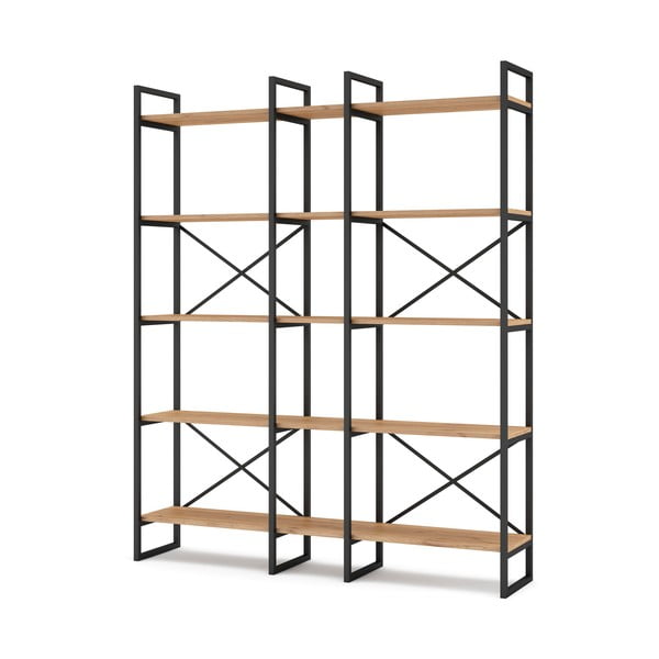 Črn/naravni regal v hrastovem dekorju 144x175 cm Dusan – Marckeric-image-2