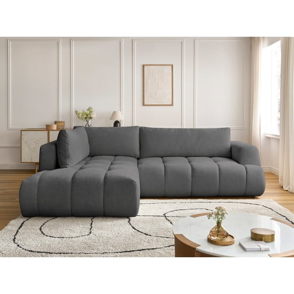 Temno siva raztegljiva/s prostorom za shranjevanje kotna sedežna garnitura (levi kot/v obliki črke L) Fuji – Bobochic Paris-image-1