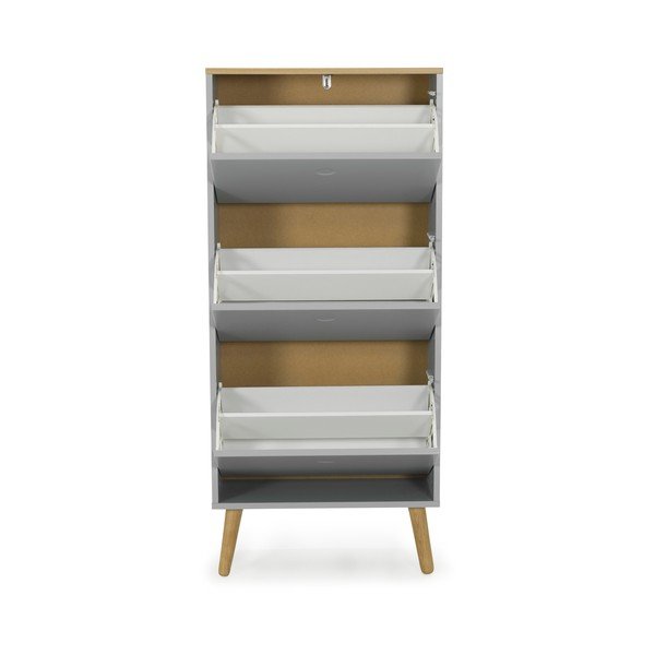 Siva omara za čevlje z nogami iz hrastovega lesa s 3 predali Tenzo Dot-image-2