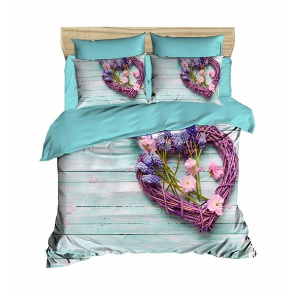 Turkizna satenasta podaljšana posteljnina za zakonsko posteljo 200x220 cm – Mijolnir