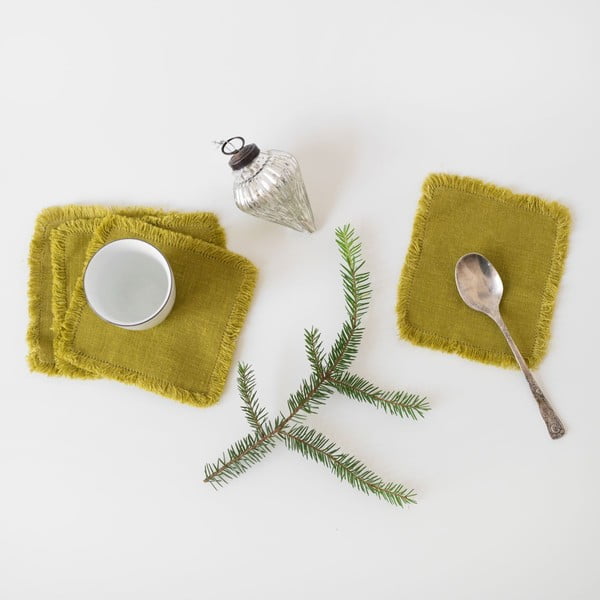 Komplet 4 zelenih lanenih podstavkov Linen Tales Classic, 10 x 10 cm-image-1