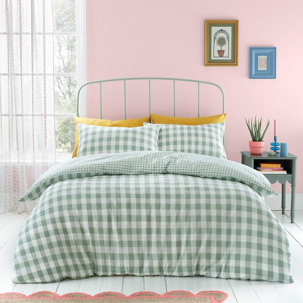 Zelena posteljnina za zakonsko posteljo 200x200 cm Seersucker Gingham Check – Catherine Lansfield