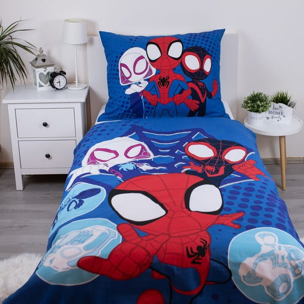 Modra enojna bombažna otroška posteljnina 140x200 cm Spidey – Jerry Fabrics-image-1