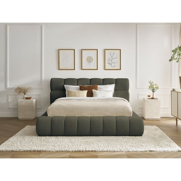 Zelena oblazinjena zakonska postelja s prostorom za shranjevanje z letvenim dnom 160x200 cm Mont Blanc – Bobochic Paris-image-1