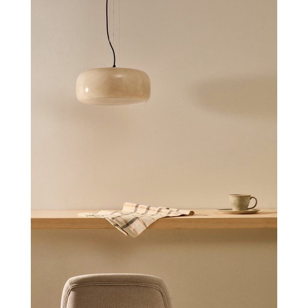 Sivo-bež LED viseča svetilka s steklenim senčilom ø 38 cm Reig – Kave Home-image-3