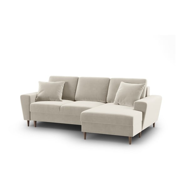 Bež žametna raztegljiva kotna sedežna garnitura s prostorom za shranjevanje (desni kot/z ležalnikom) Kyoto – Cosmopolitan Design-image-1