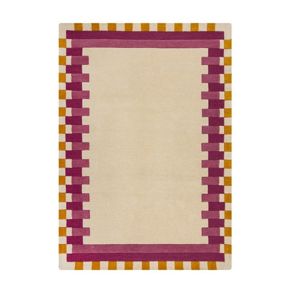 Rumena/rožnata ročno tkana volnena preproga 160x230 cm Kai Wool Border – Flair Rugs