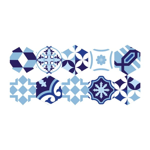 Set 10 talne nalepke Ambiance Hexagons Emiliana Azul, 40 x 90 cm