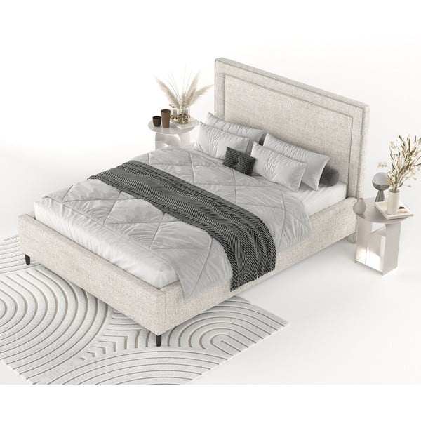 Kremno bela oblazinjena zakonska postelja s prostorom za shranjevanje z letvenim dnom 140x200 cm Baleine – Maison de Rêve-image-3