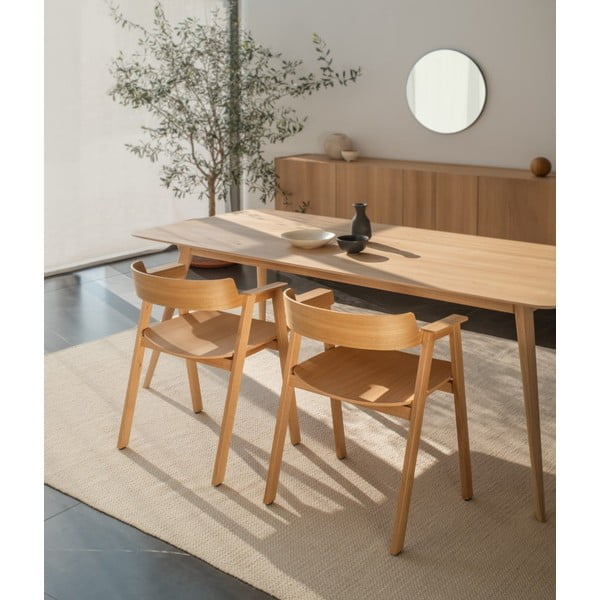 Rjav/naraven usnjen jedilni stol z nasloni za roke Flip – Gazzda-image-1