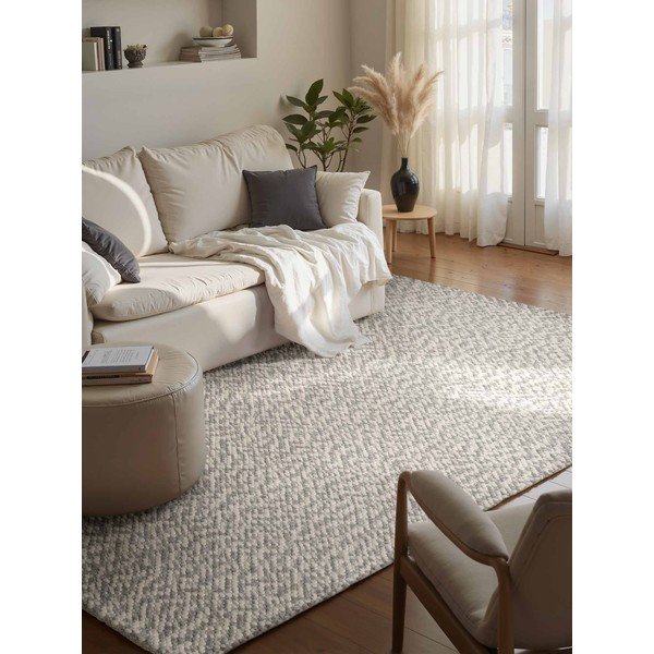 Svetlo siva/kremno bela ročno tkana volnena preproga 140x200 cm Lyon Beans – Elle Decoration-image-1