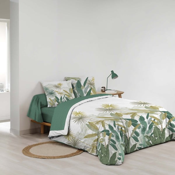 Belo-zelena podaljšana bombažna posteljnina za zakonsko posteljo z rjuho 6-delna 240x220 cm Otika – douceur d'intérieur