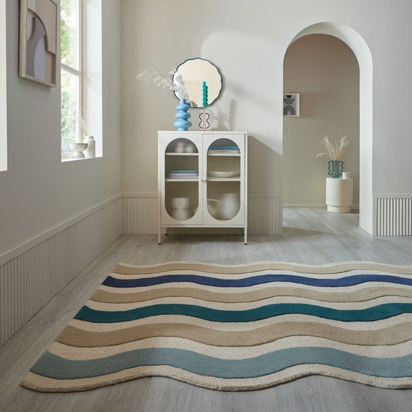Modra ročno tkana volnena preproga 140x200 cm Cascade Wool – Flair Rugs-image-2