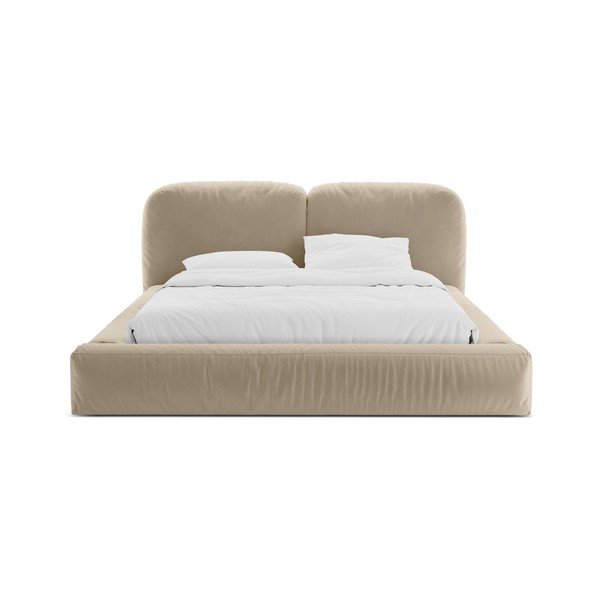 Bež oblazinjena zakonska postelja s prostorom za shranjevanje in z letvenim dnom 160x200 cm Martina – Micadoni -image-4
