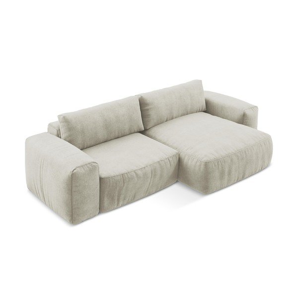 Bež raztegljiva kotna sedežna garnitura iz šenilje (desni kot/z ležalnikom) Kuki – Makamii-image-3