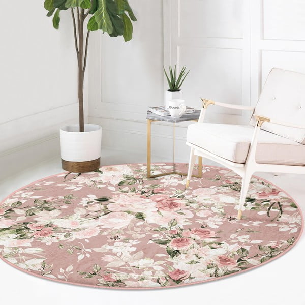 Svetlo rožnata pralna okrogla preproga primerna za robotski sesalnik ø 80 cm Comfort – Mila Home-image-2