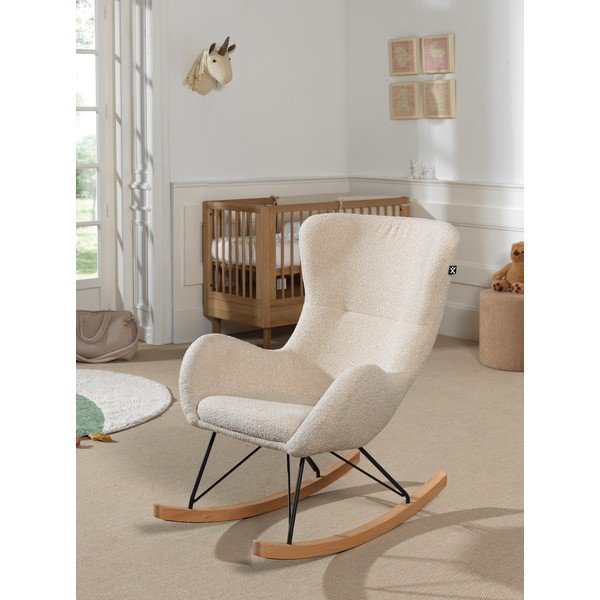 Bež gugalni otroški fotelj iz tkanine bouclé Rocky – Vipack-image-1