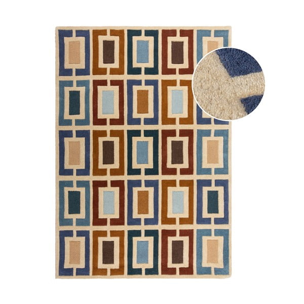 Modra/oranžna ročno tkana volnena preproga 200x290 cm Retro Blocks – Flair Rugs