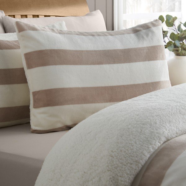 Enojna posteljnina iz sherpa flisa v naravni barvi 135x200 cm Cosy Sherpa Stripe – Catherine Lansfield-image-2