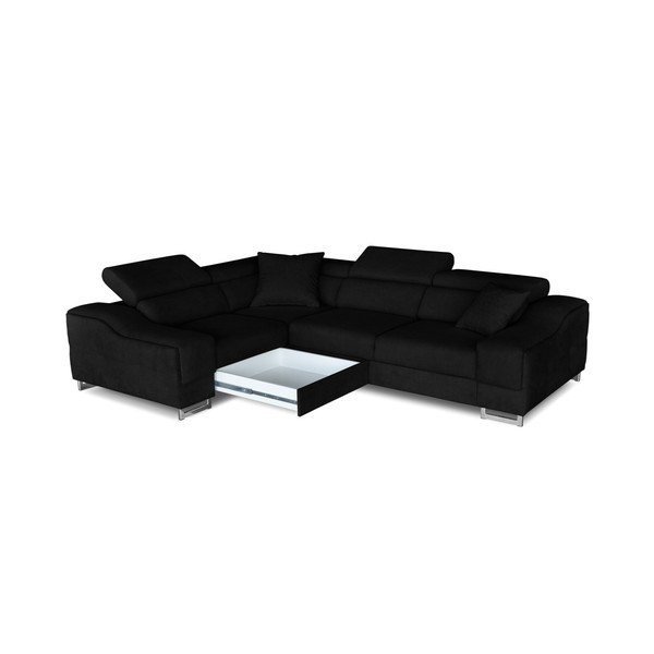Črna kotna raztegljiva sedežna garnitura Windsor & Co. Zofe Kappa, levi vogal-image-4